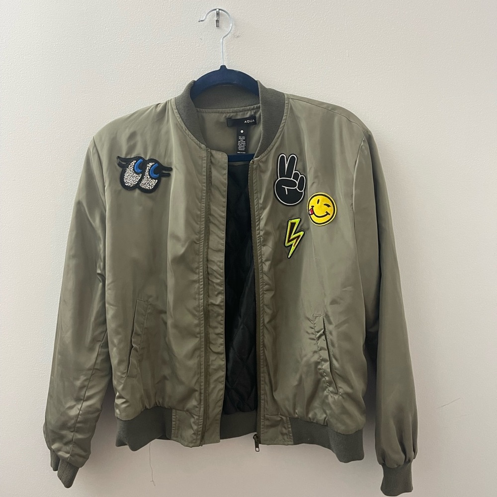 Aqua Bomber Jacket with patches